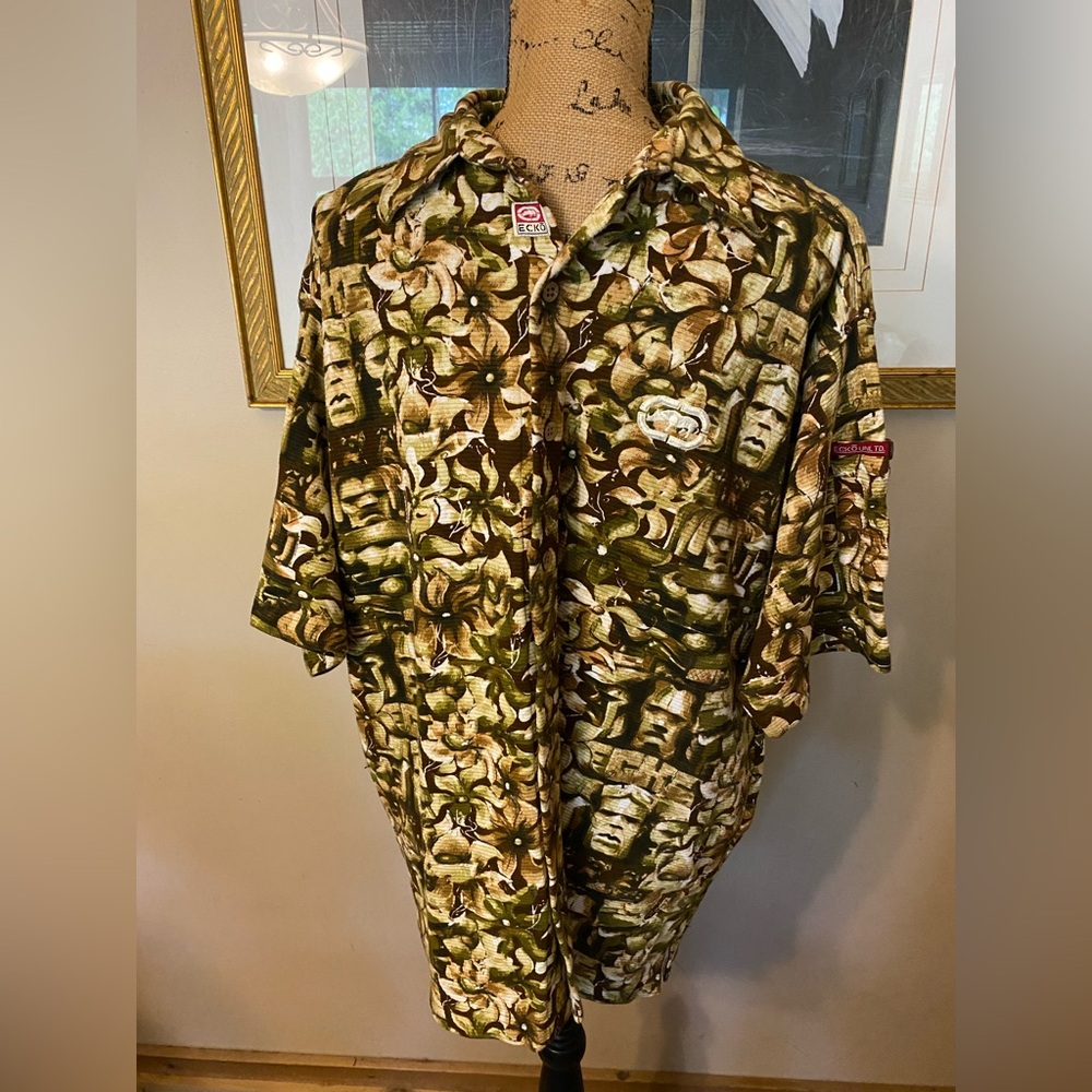 Ecko Unltd Rare VTG Mens Med Frankenstein Monster Tiki All Over Print Shirt Y2K